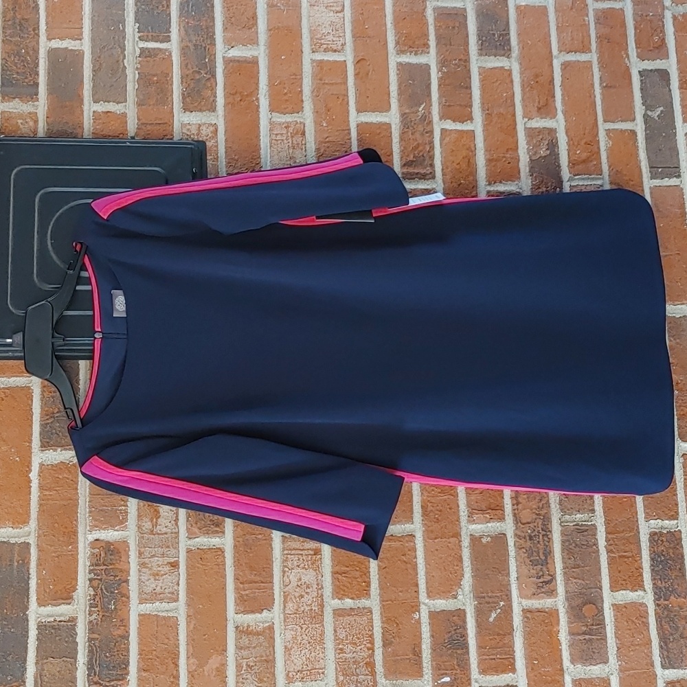 Vince Camuto Pink Stripe Navy 3/4 sleeve Shift Dress Size 8 (1062)